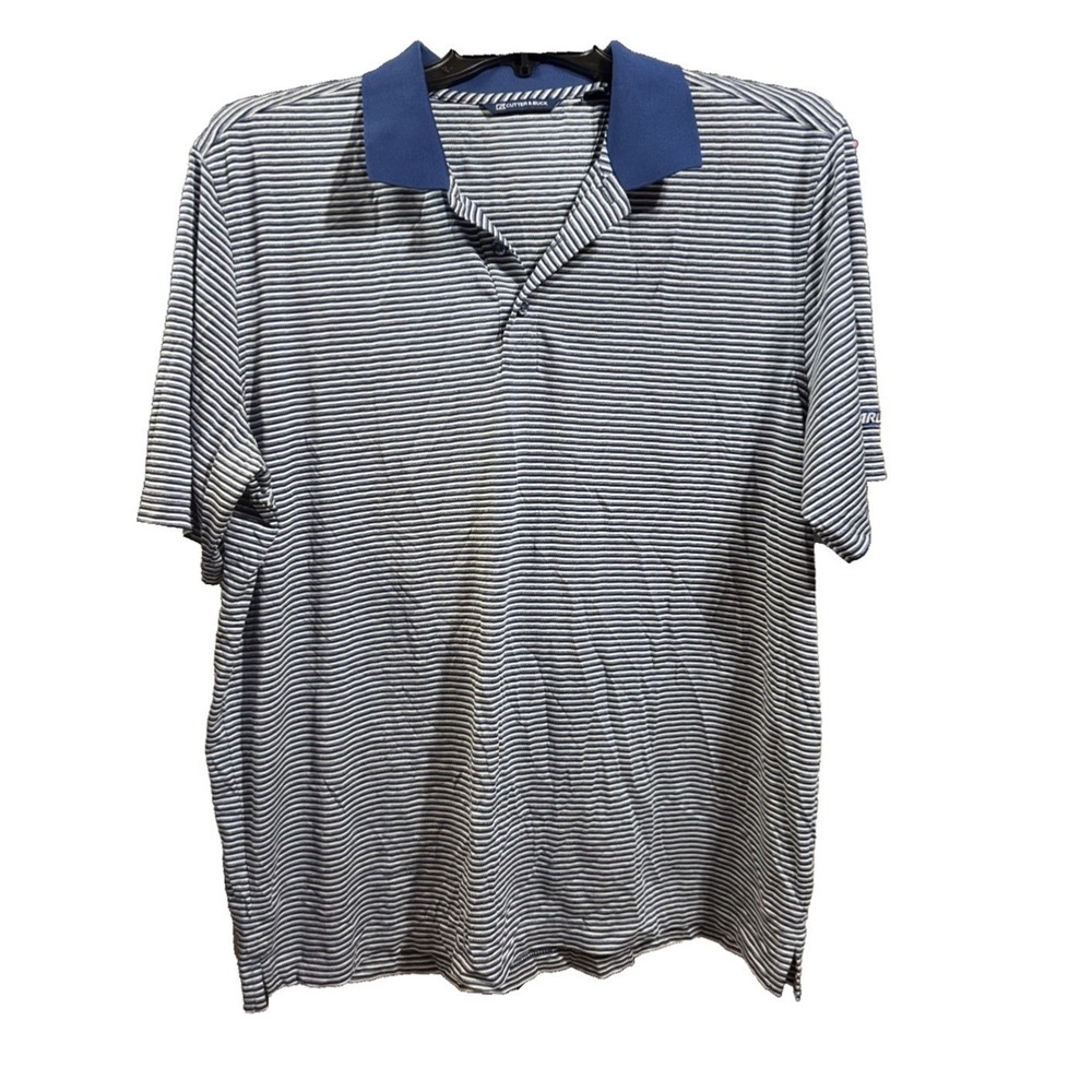 Cutter & Buck Polo Shirt Men's XL Blue White Stripe Golf Performance
